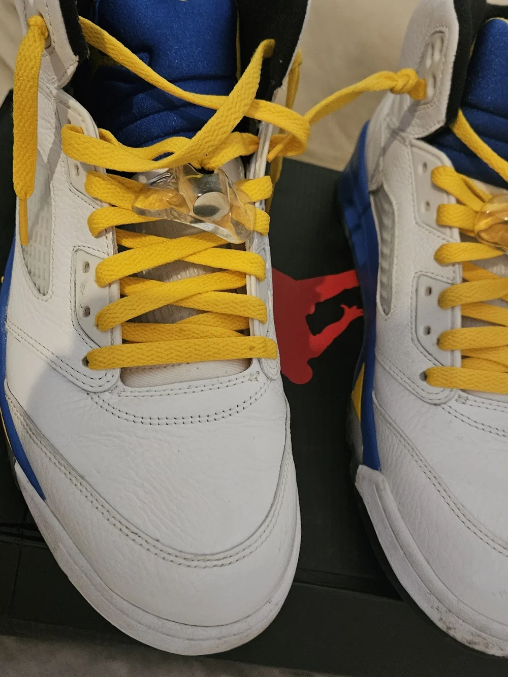 Jordan White and Yellow Retro Basketball Sneakers